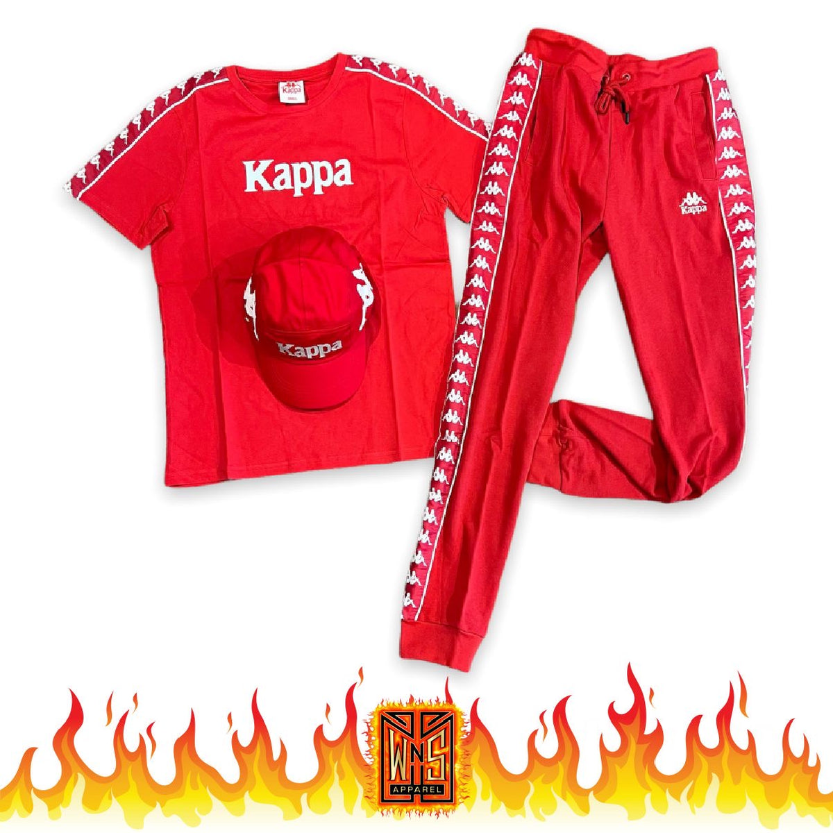 Kappa Red Printed Oversized Sweatpants, Two Piece Sets