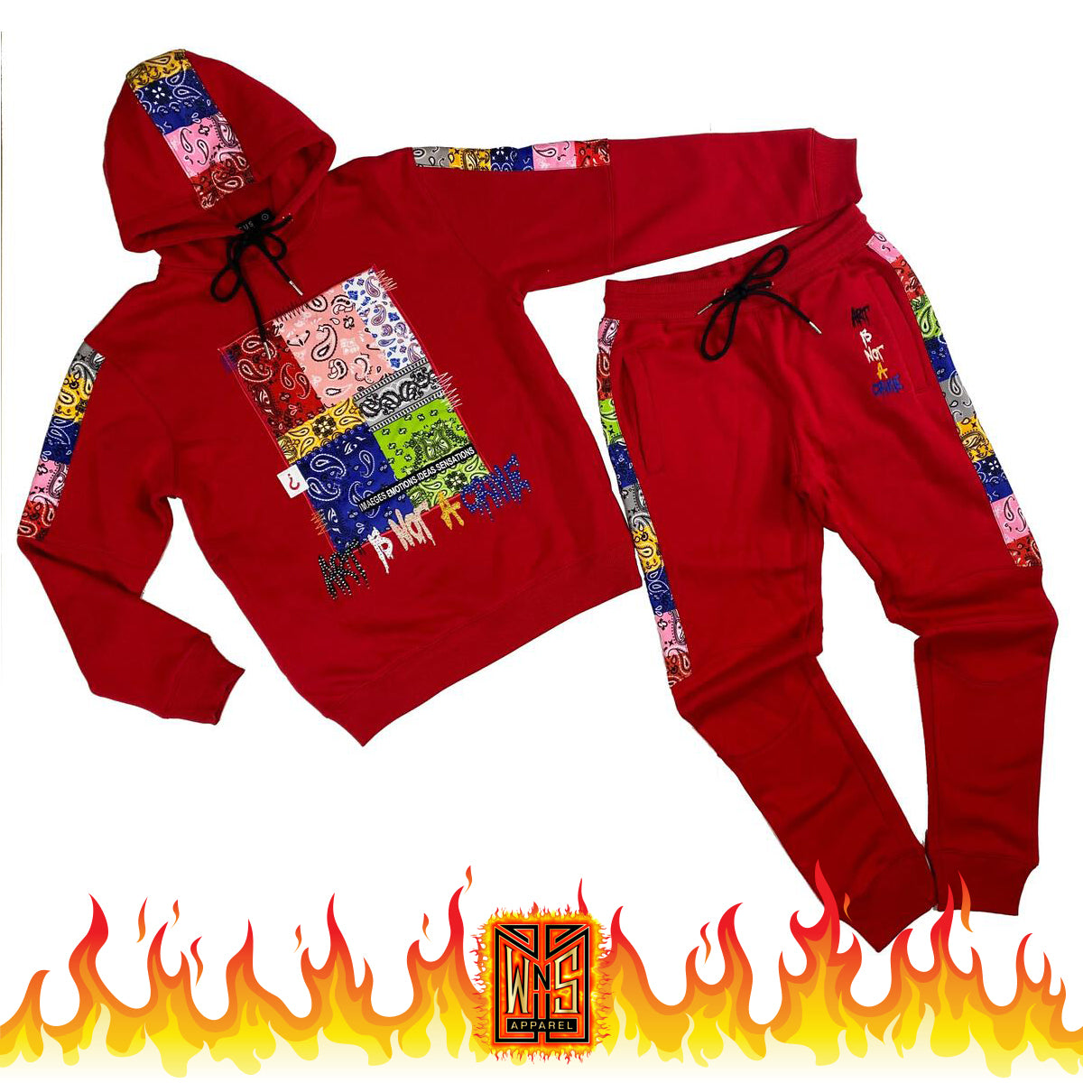 Wns Apparel Bandana Fleece Sweatsuit Set M Red