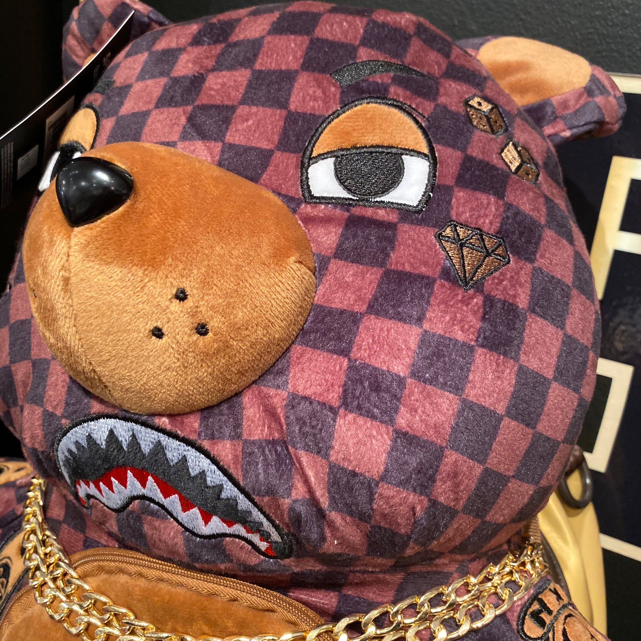 Sprayground Brown Shark In Paris Money Bear Backpack Checkered